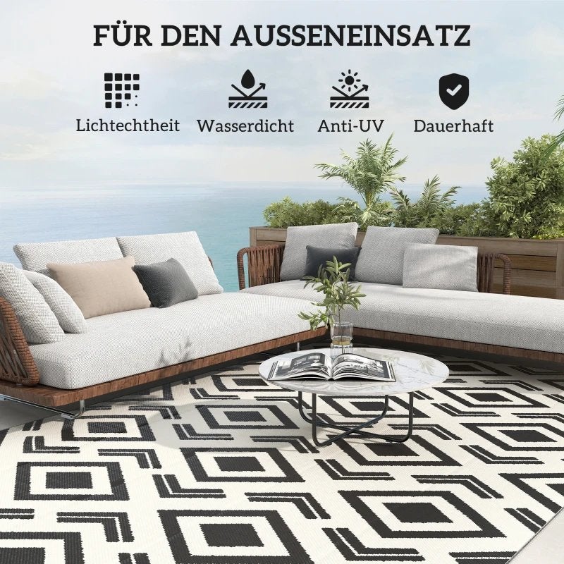 Buitenkleed Zwart-Wit Geometrisch Patroon 274x182cm NIEUW, Huis en Inrichting, Stoffering | Tapijten en Kleden, Nieuw, 150 tot 200 cm