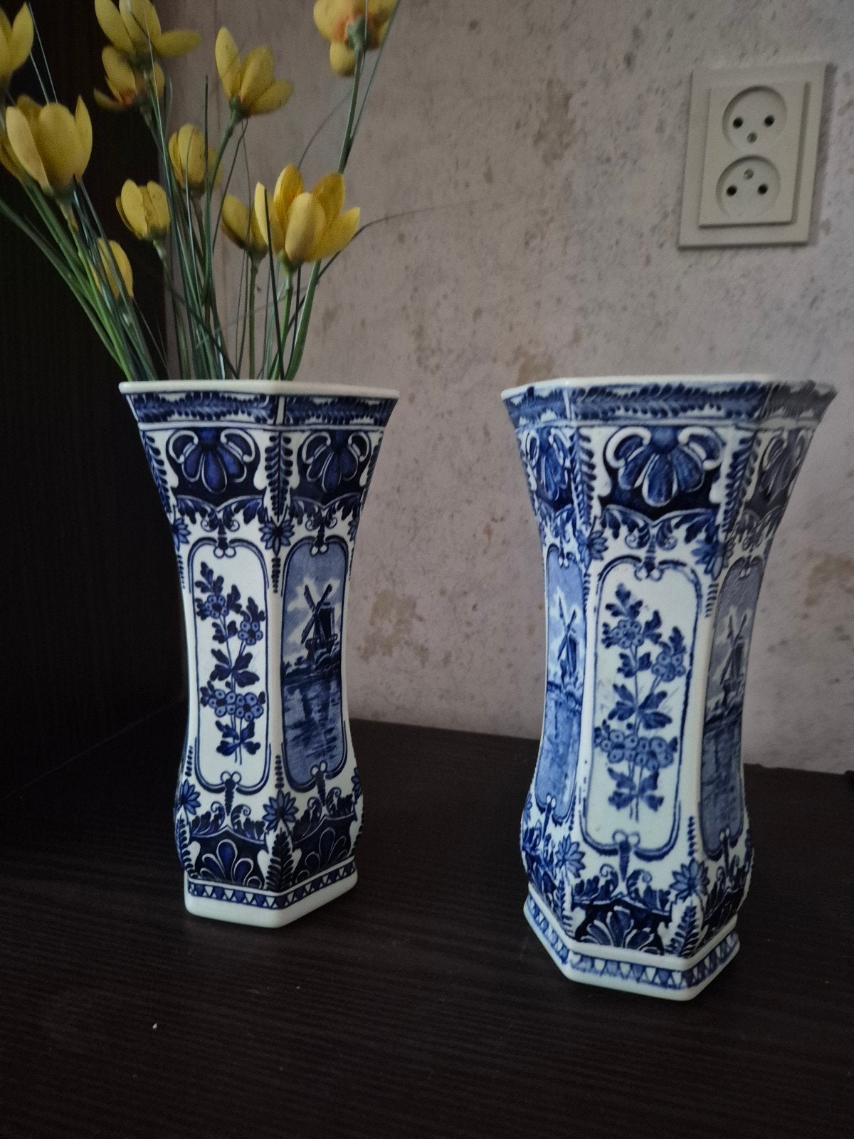 Set van 2 Delfts blauwe vazen, ca. 30cm hoog, Ophalen of Verzenden