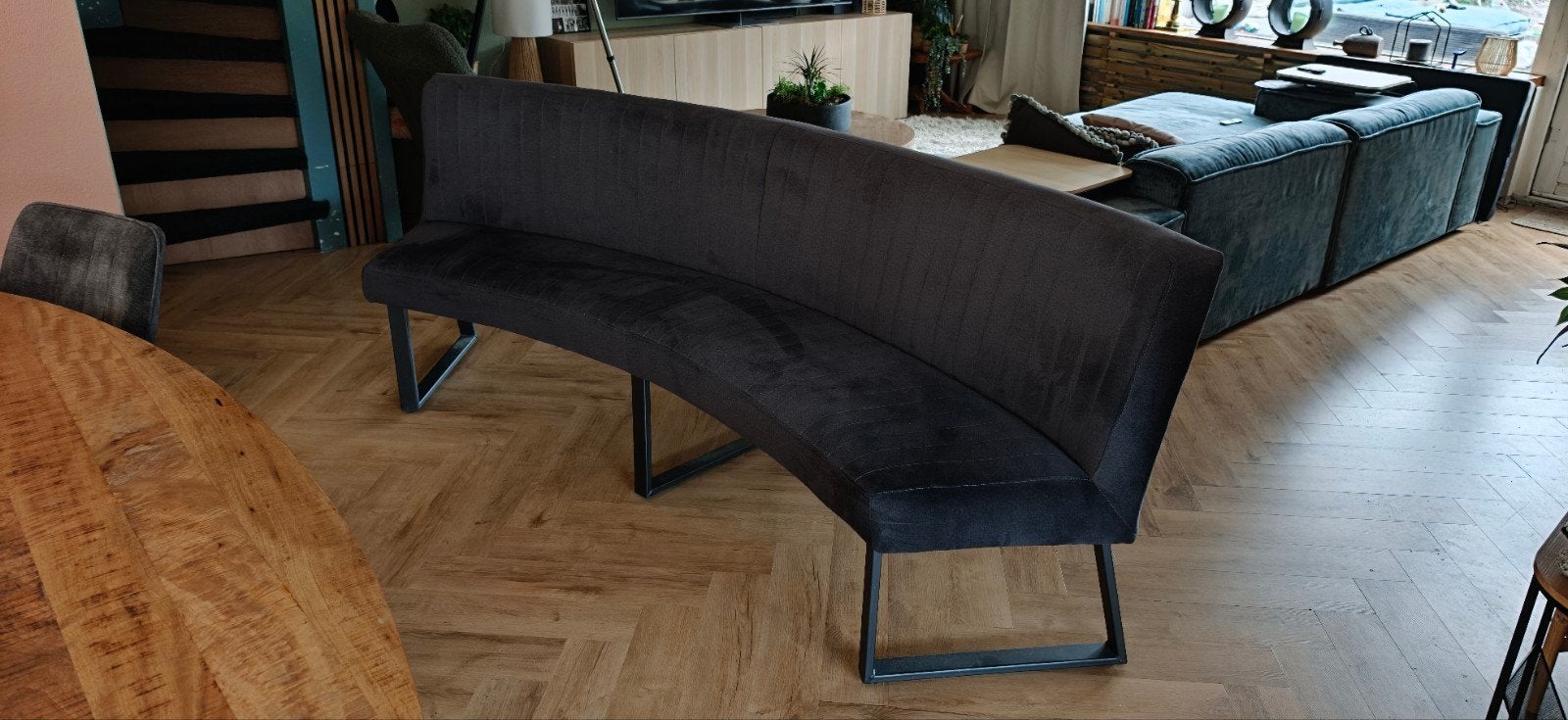 Menzo Antraciete Eetkamerbank Ovaal 250cm - Stijlvol & Comfo, Ophalen, 250 tot 300 cm, Modern, Ovaal, 75 tot 100 cm