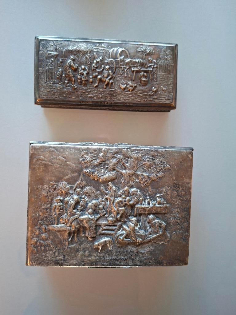 Verzilverde doosjes voor oa sigaren/sigaretten, Antiek en Kunst, Ophalen, Zilver