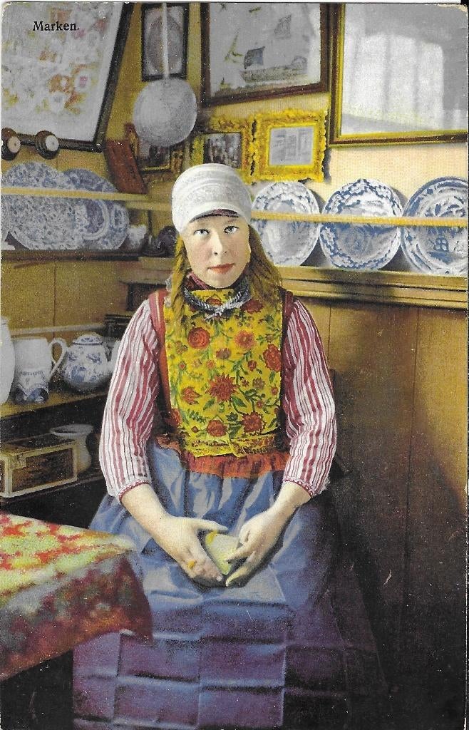 Marken, meisje, klederdracht, Delfts blauw, wandborden, Verzenden, 1920 tot 1940, Ongelopen, Noord-Holland