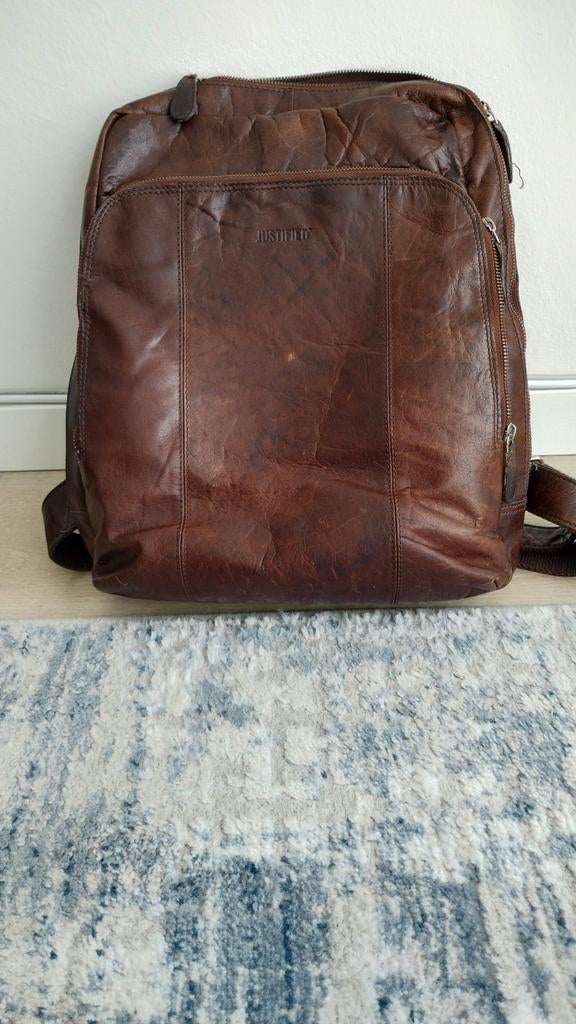 Justified leren laptop rugzak bruin, Ophalen, Gebruikt, 13 inch, Overige merken