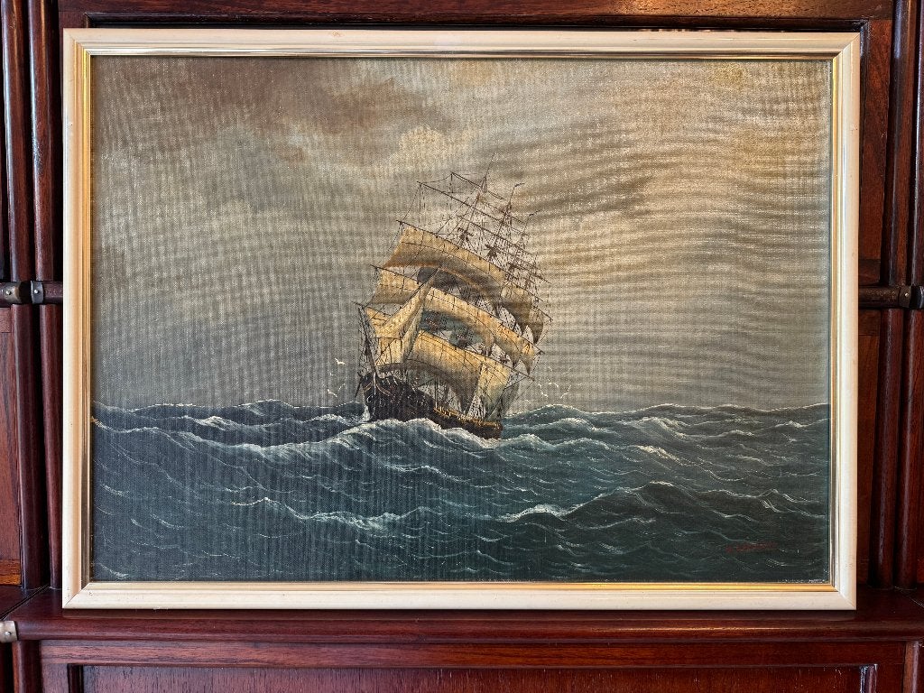 Groot Schilderij Zeilschip Bark Klipper Viermaster Zee, Ophalen, Maritiem / water, Bijzondere lijst, Olieverf
