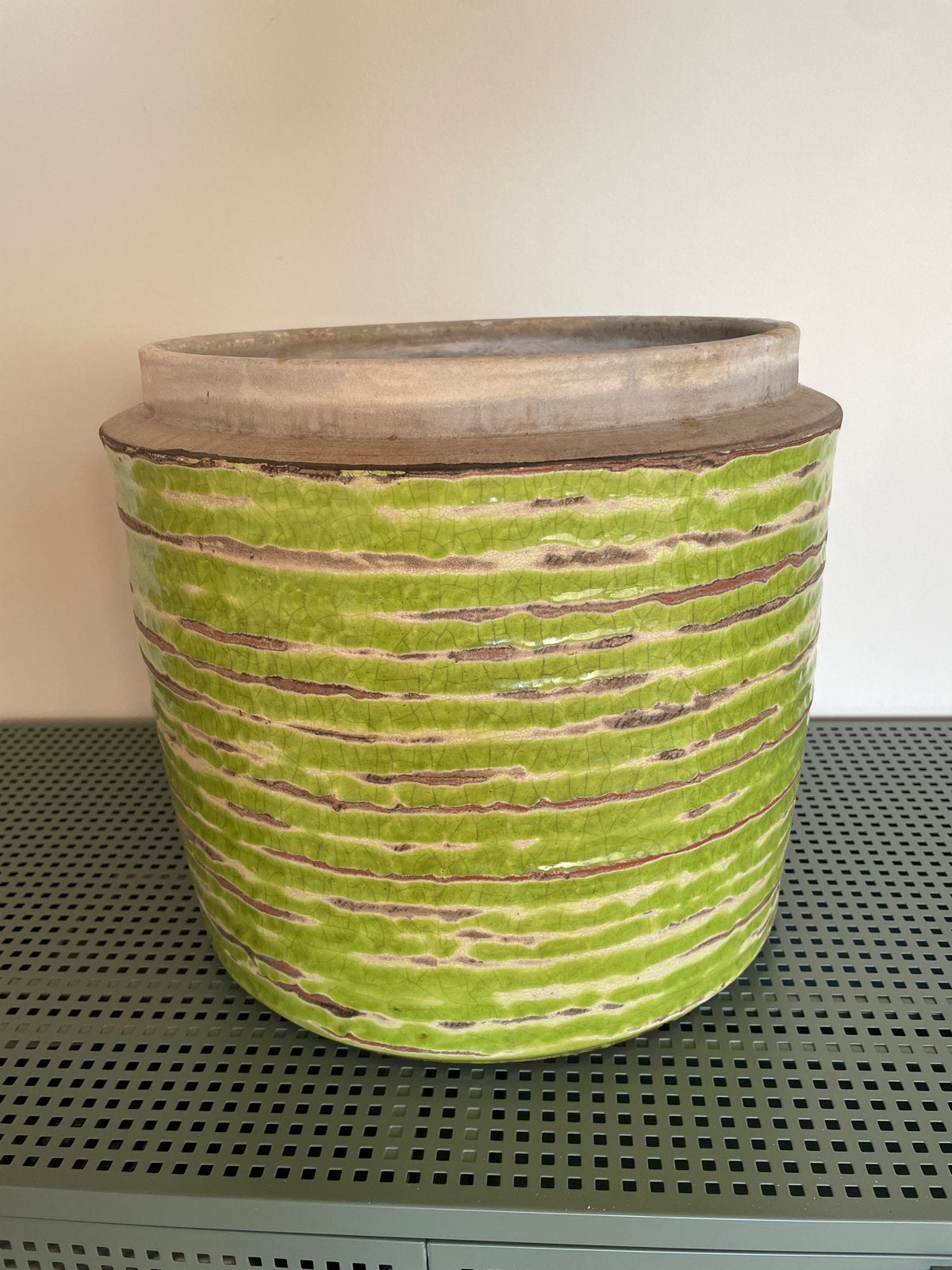 Grote Groene Bloempot - Keramiek, Ophalen, Gebruikt, 40 cm of meer, Rond