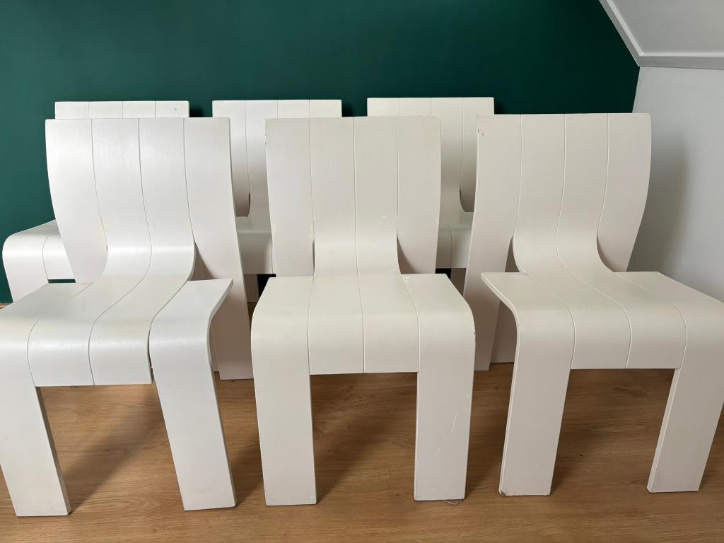 Originele Stripstoelen - Gijs Bakker - Set van 6 - Design, Huis en Inrichting, Stoelen, Ophalen, Gebruikt, Wit, Vijf, Zes of meer stoelen