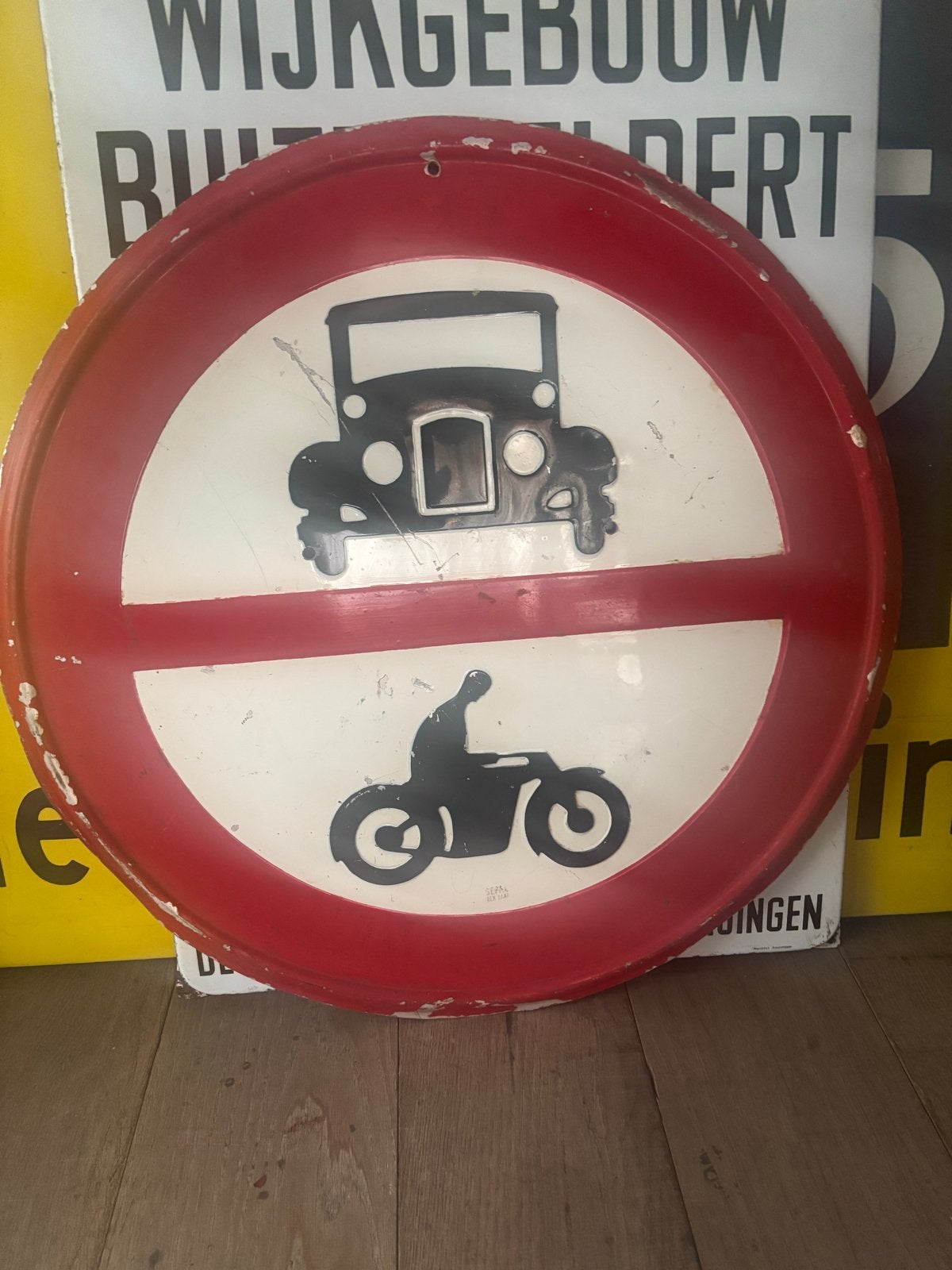 Oud vooroorlogs Blikken verkeersbord - Auto's en Motoren ver, Ophalen of Verzenden, Gebruikt