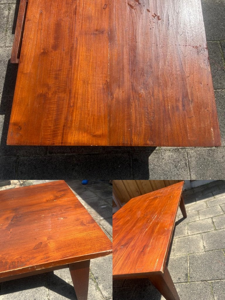Massief houten tafel, Ophalen, Gebruikt, 200 cm of meer, 50 tot 100 cm