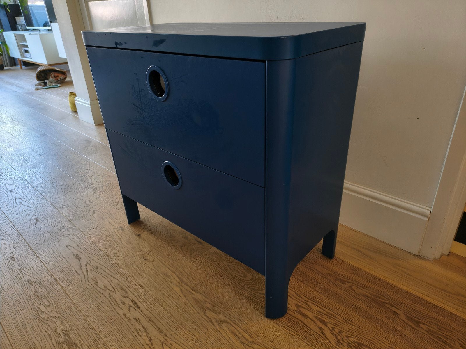Donkerblauwe ladekast met 2 laden - 80x40x76 cm, Huis en Inrichting, Kasten | Ladekasten, Ophalen, Gebruikt, 1 of 2 laden, 50 tot 100 cm