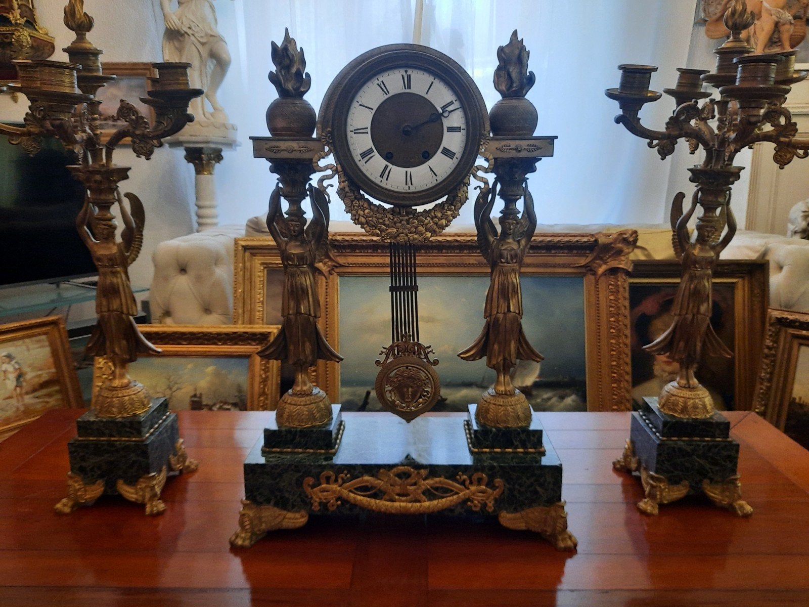Antieke Franse Pendule Klok met Kandelaars, Antiek en Kunst, Ophalen