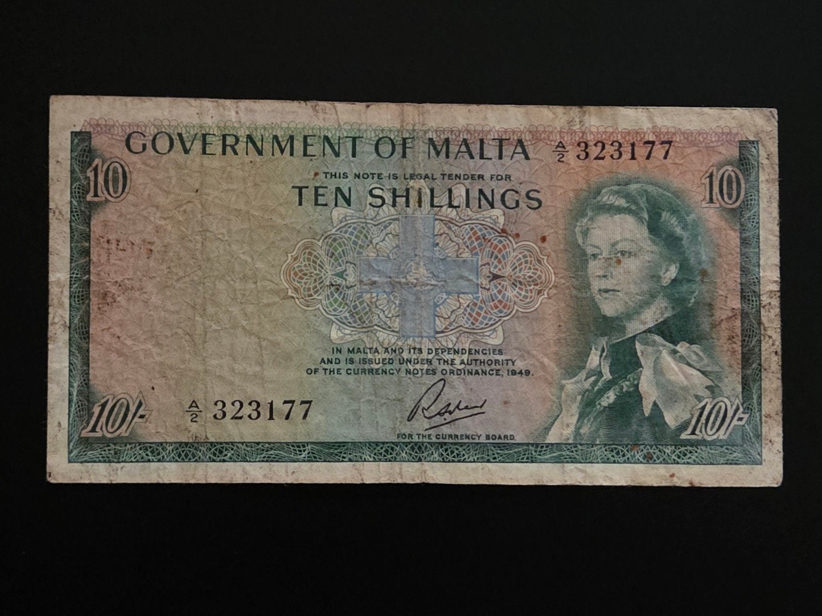 Malta 10 shillings 1949 VF, Ophalen of Verzenden, Overige landen