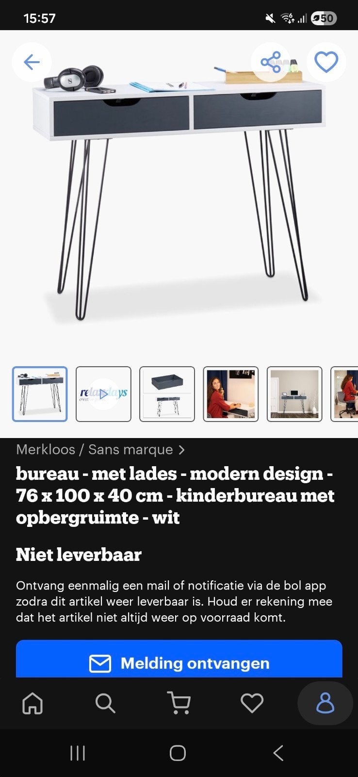 Modern wit bureau met lades - 100x40 cm, Ophalen, Met lades, Gebruikt, Kinderbureau