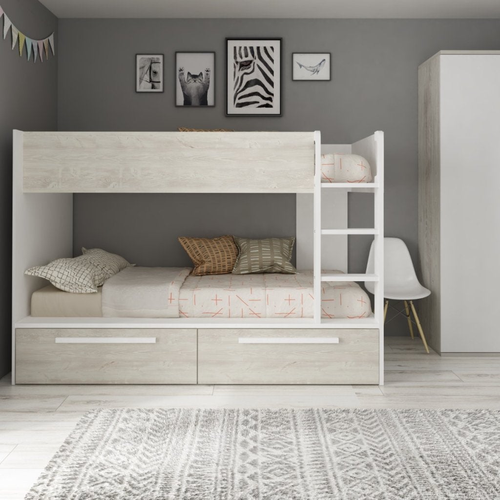 Jules stapelbed met twee lades - 90x200 - Wit, Niet ingevuld, Niet ingevuld, Niet ingevuld