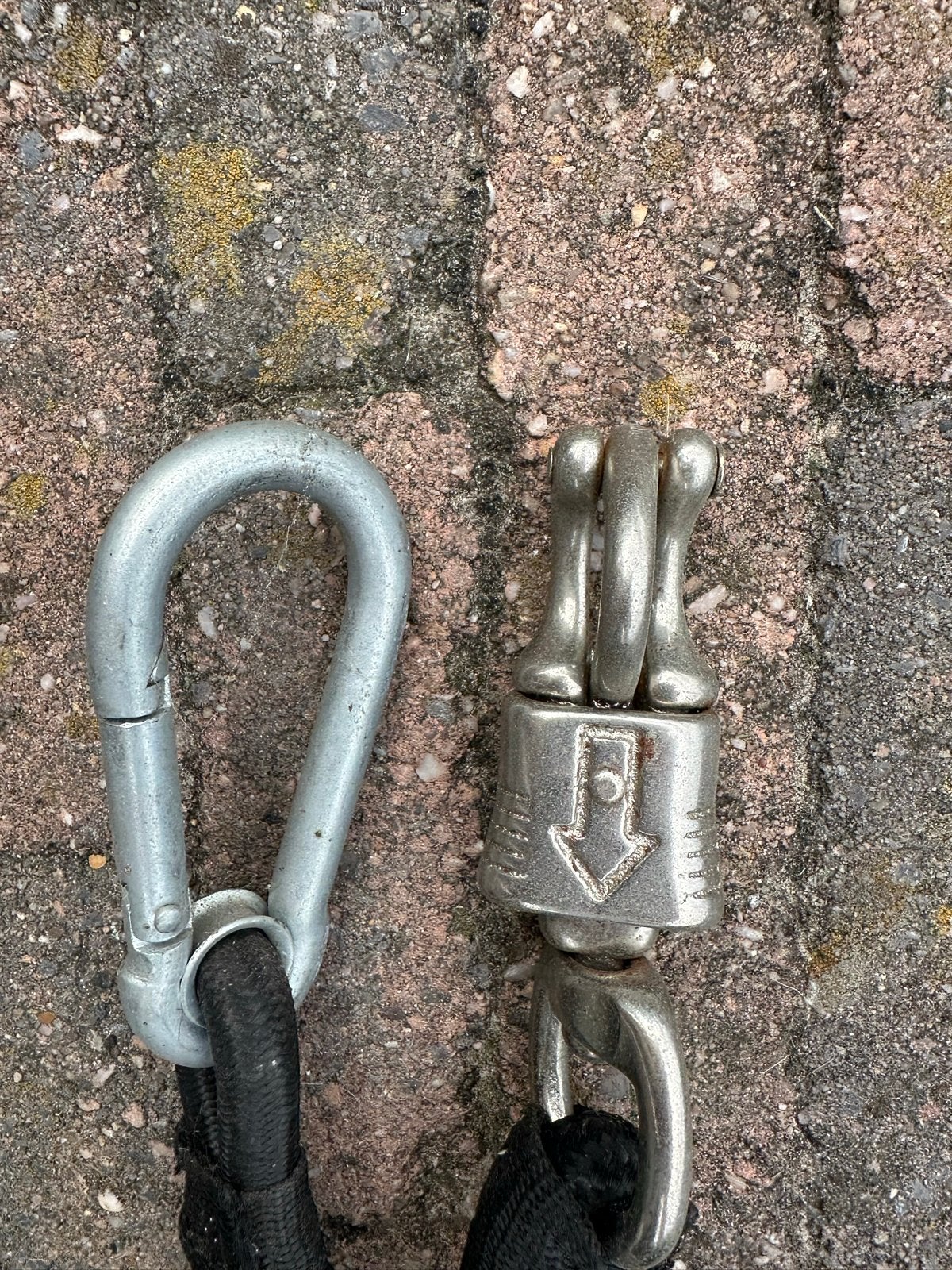 2x Paniekhaak met touw & karabijnhaak, Ophalen of Verzenden, Gebruikt