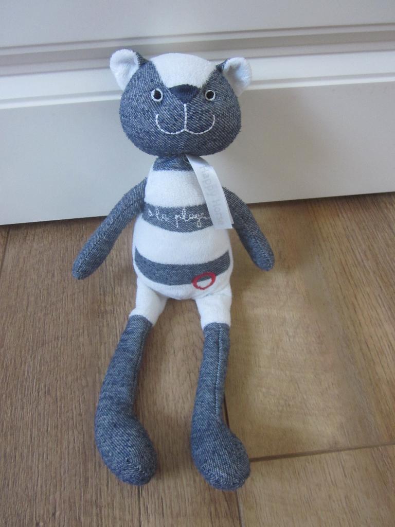 Happy Horse PO4466 zacht blauw jeans-wit pluche poes kat, Overige karakters, Happy Horse, Wasbaar, Ophalen of Verzenden