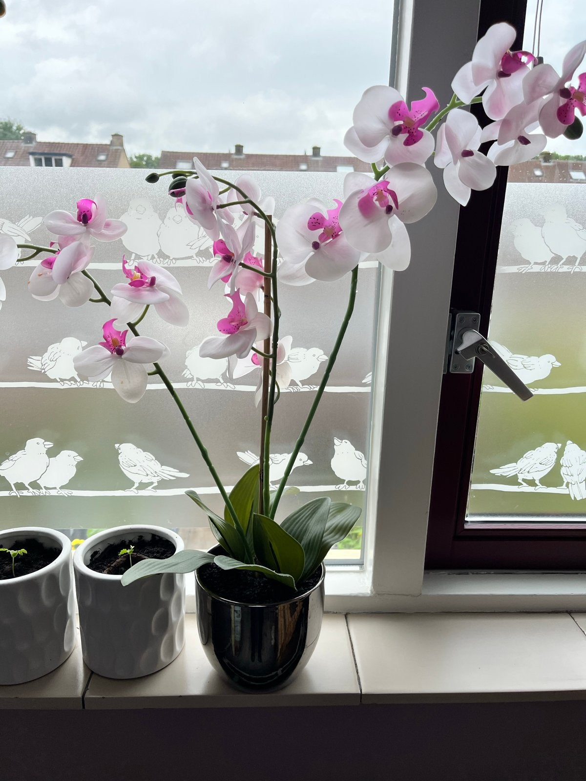 Mooie kunst orchidee in pot - Wit/Roze, Ophalen, Binnen, Kunstplant, Zo goed als nieuw
