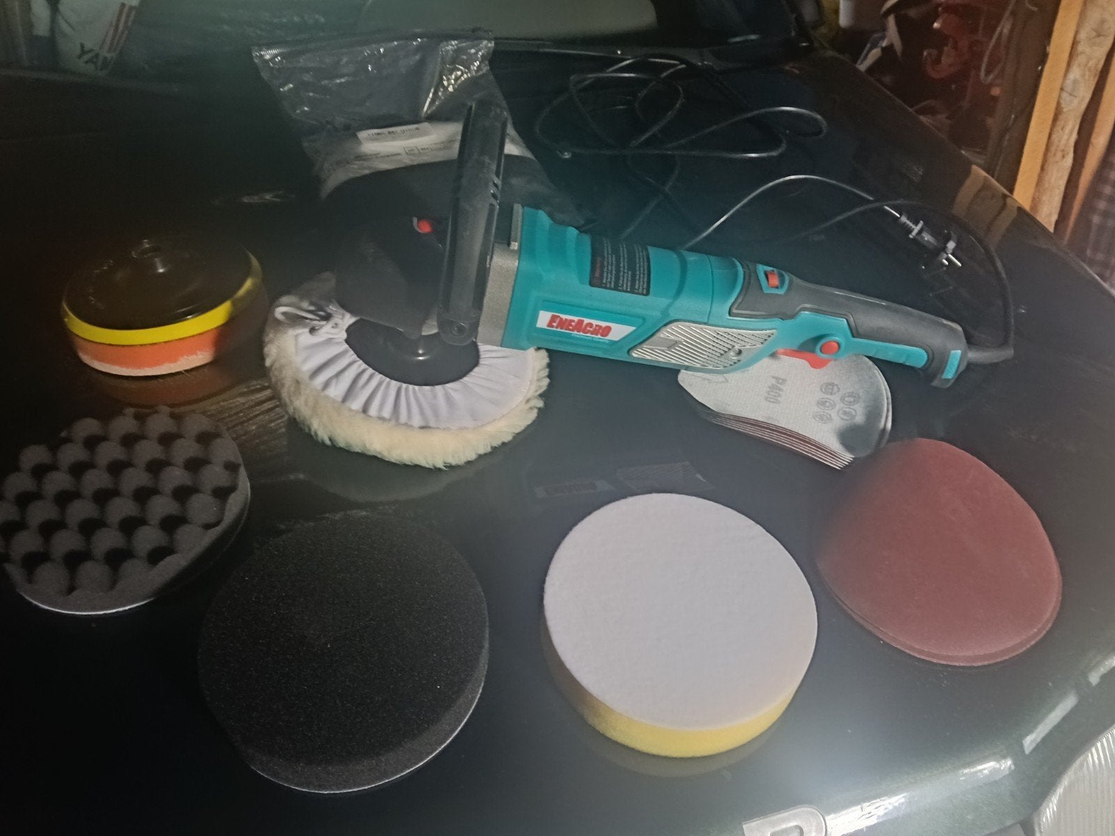 Polijstmachine met diverse pads voor auto detailing, Ophalen of Verzenden, Gebruikt