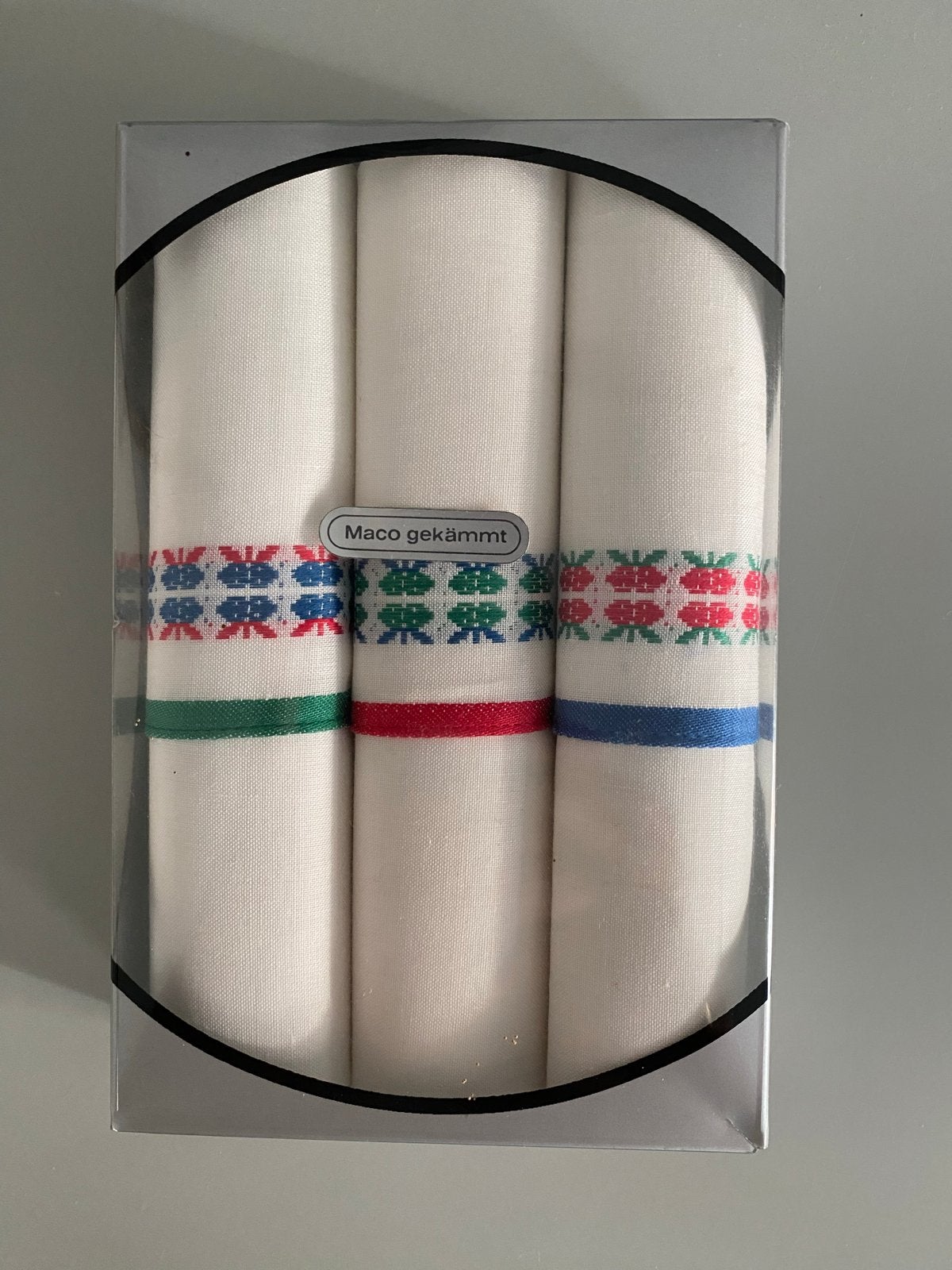 Nieuwe vintage Maco gekamde zakdoeken set - 3 stuks, Verzenden