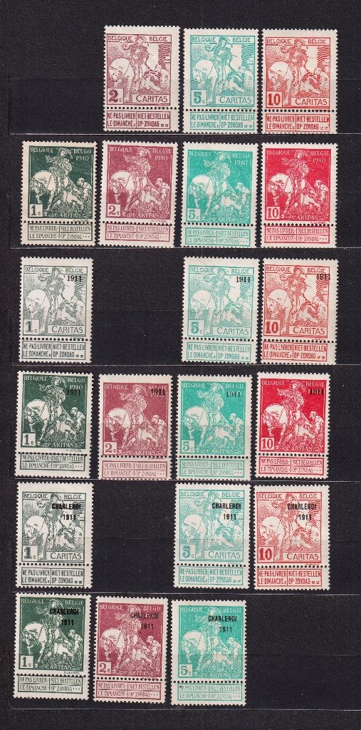 België 1910-1911 zegels uit Caritas-reeks, Postzegels en Munten, Postzegels | Europa | België, Ophalen, Postfris, Spoor van plakker