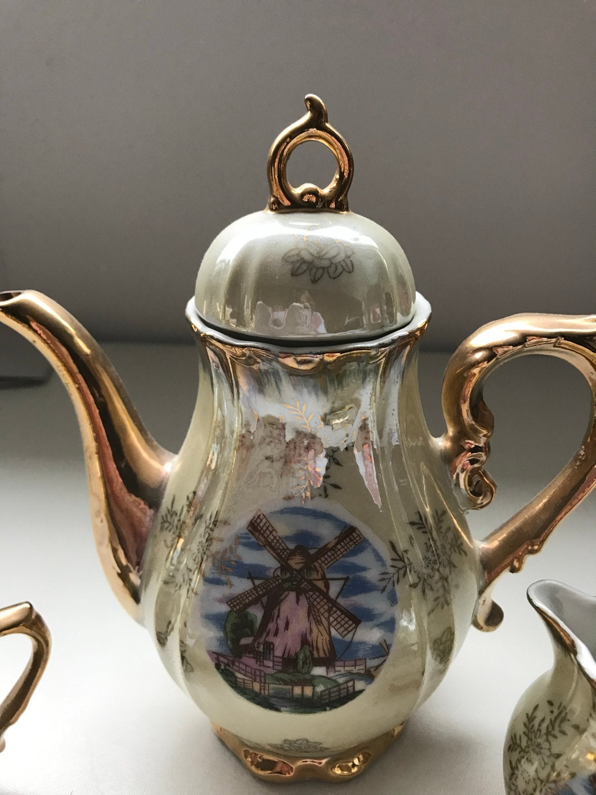 Vintage Porseleinen Koffieservies met Molen Decor, Ophalen of Verzenden