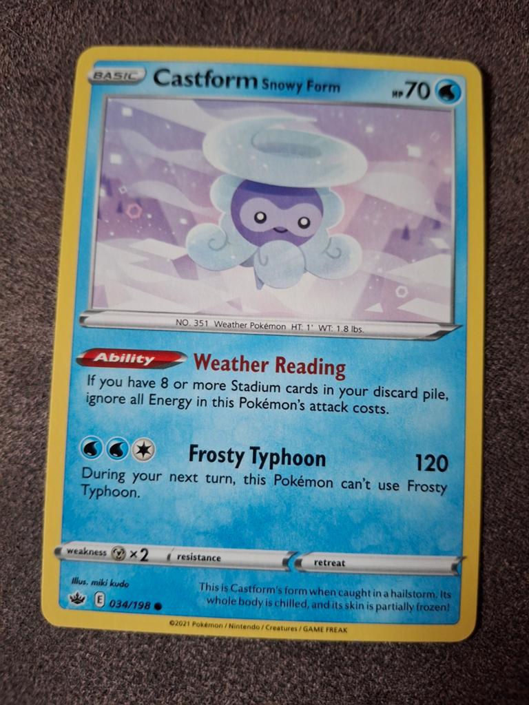Pokémon Kaart: Castform Snowy Form 034/198, Ophalen of Verzenden, Zo goed als nieuw, Losse kaart