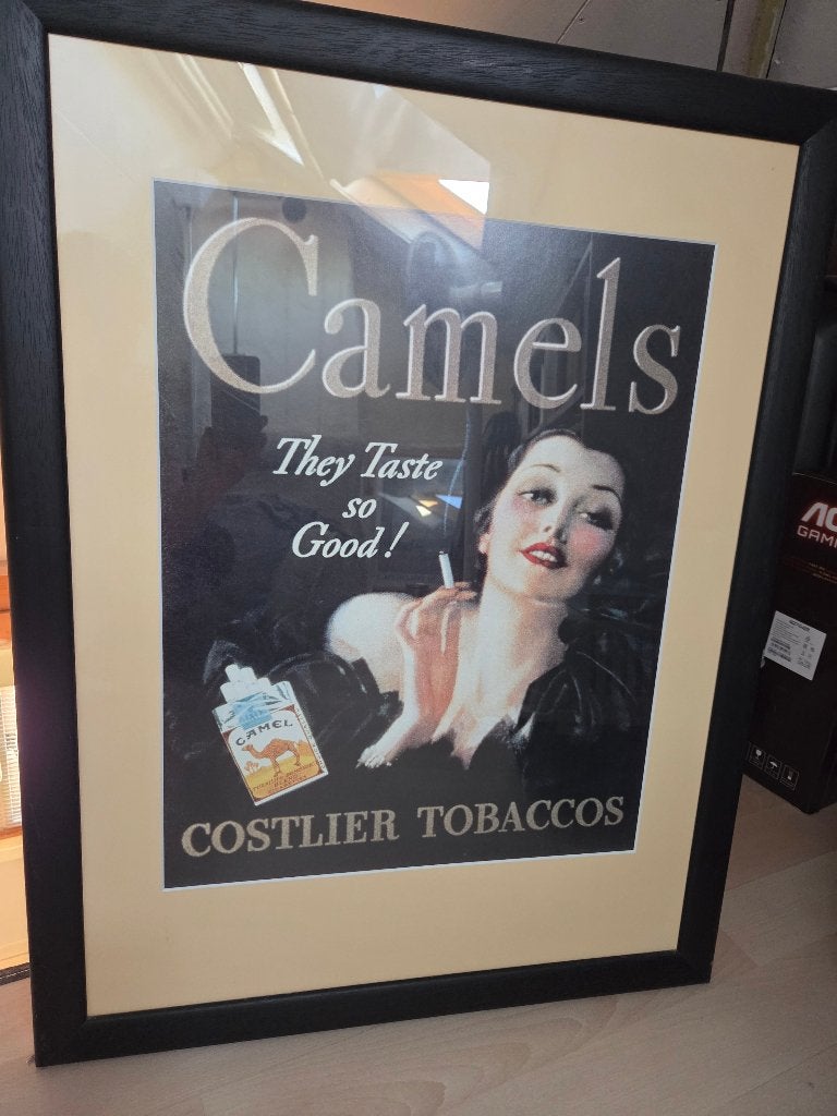 Vintage Camel reclame ingelijst, Ophalen, Vintage, Meerkleurig, Overige materialen