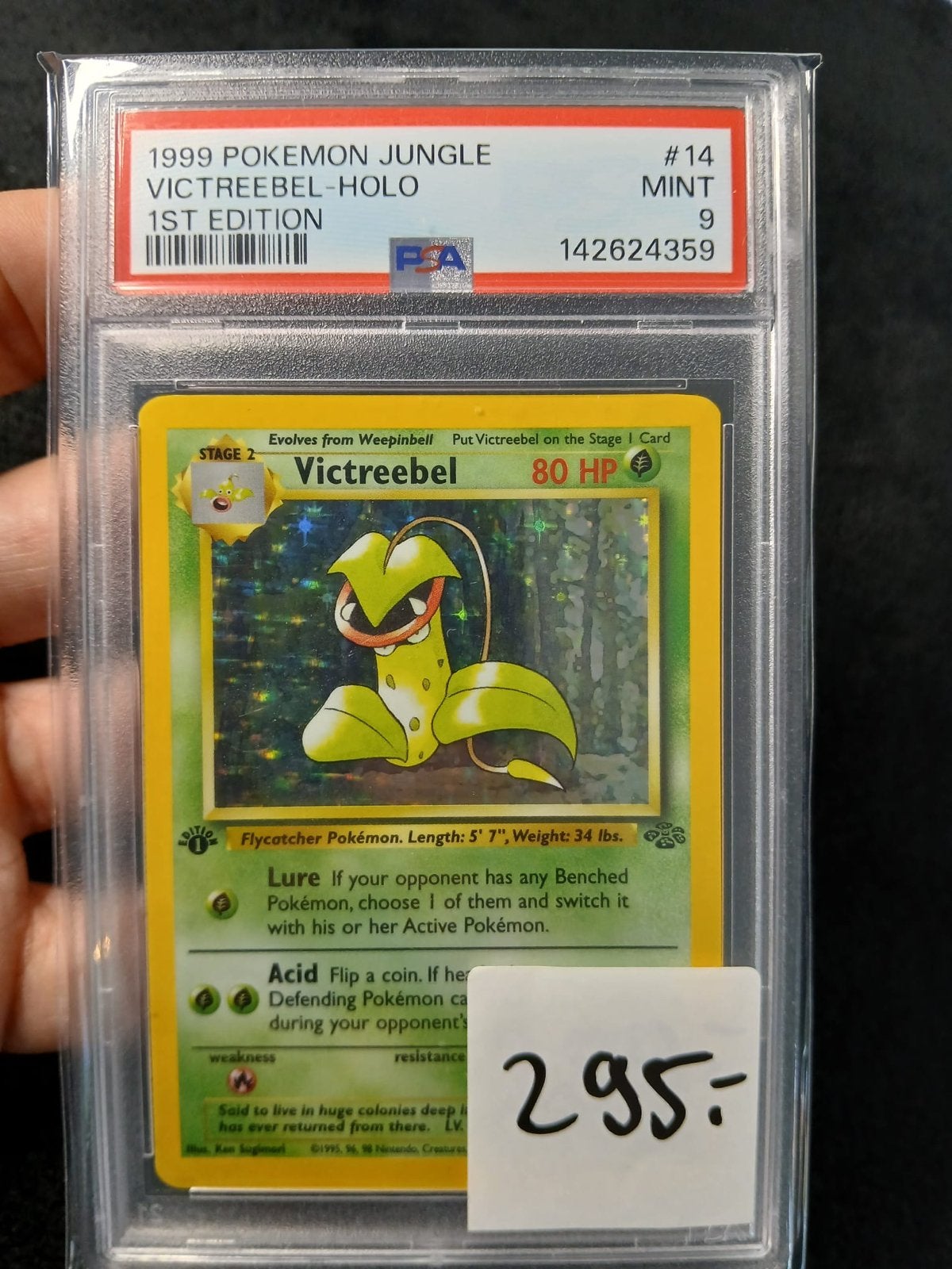 PSA 9 MINT 1999 Pokémon Jungle Victreebel Holo 1st Edition, Hobby en Vrije tijd, Verzamelkaartspellen | Pokémon, Ophalen of Verzenden