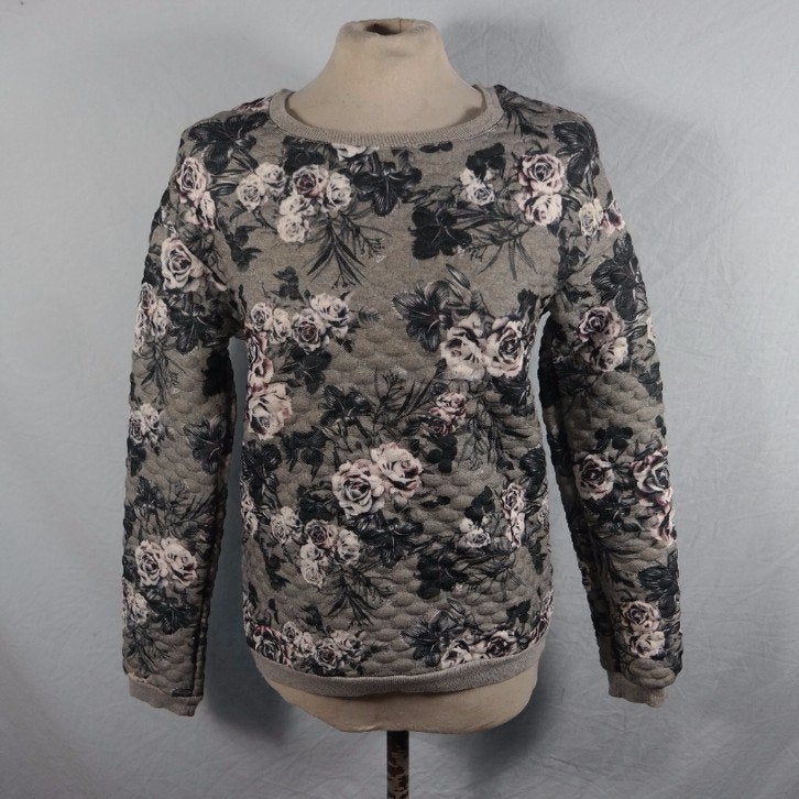 Mooie grijze trui met bloemen. Mt S. Merk Bershka, ., Ophalen of Verzenden, Zo goed als nieuw, .