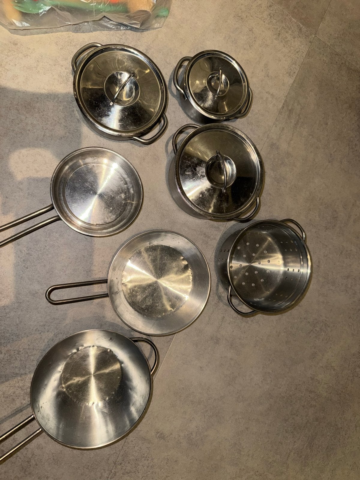 Pannenset speelkeuken kinderen - 7-delig, Ophalen of Verzenden, Gebruikt, Overige materialen, Speelkeuken-accessoire