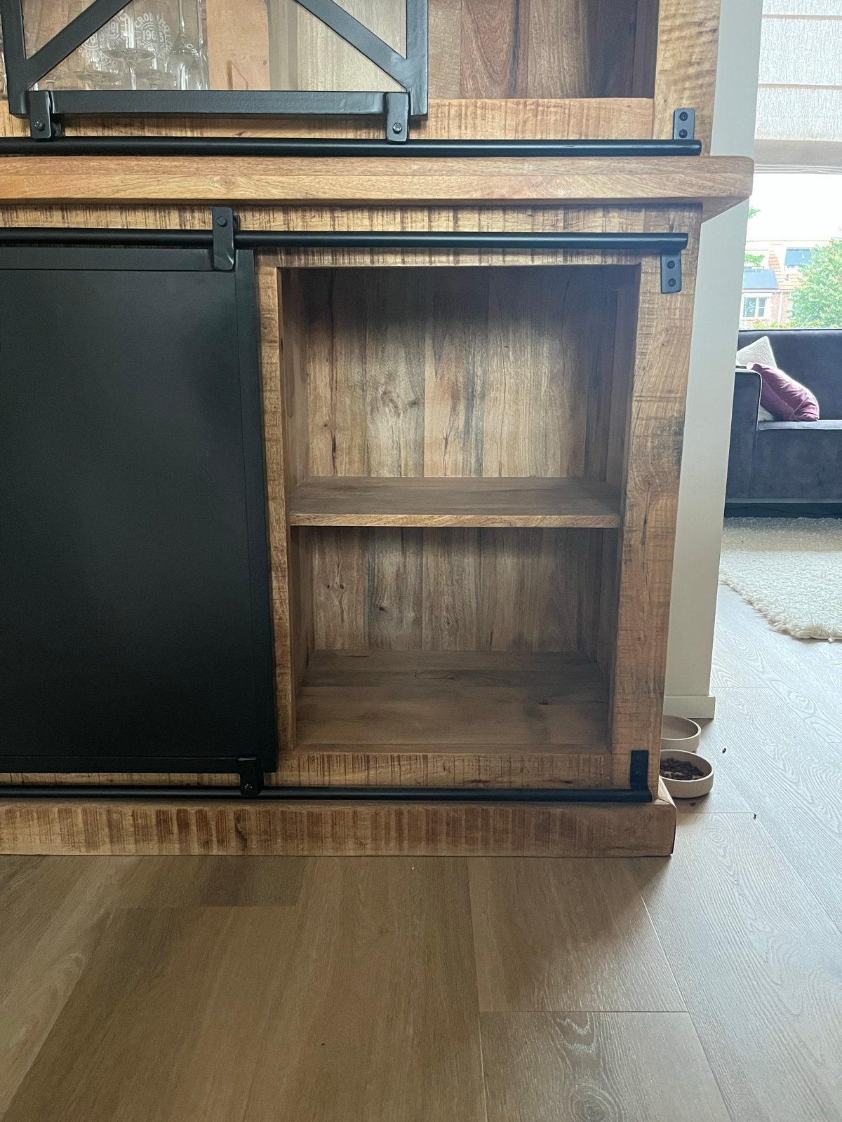 Robuuste Mangohouten Kast met Schuifdeuren - Industrieel Des, Huis en Inrichting, Kasten | Buffetkasten, Ophalen, 100 tot 150 cm