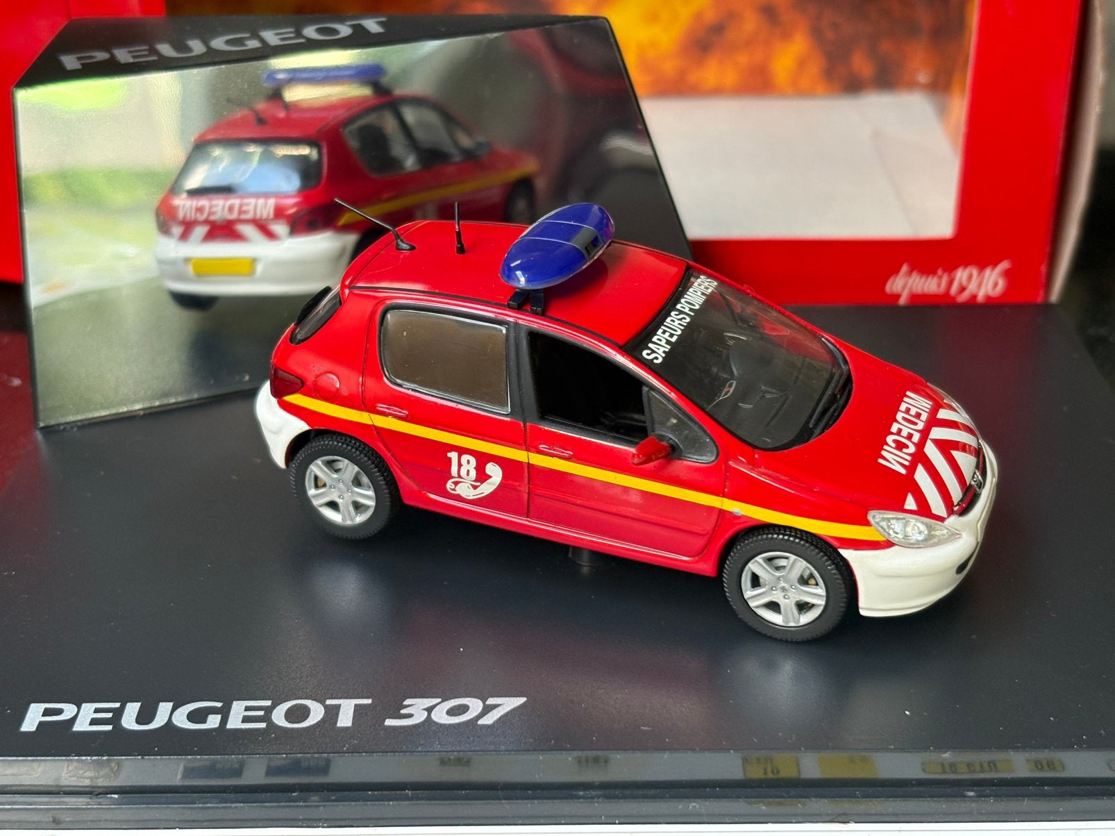 Peugeot 307 Pompiers 1:43 Norev, Hobby en Vrije tijd, Modelauto's | 1:43, Ophalen of Verzenden, Zo goed als nieuw, Auto, Norev