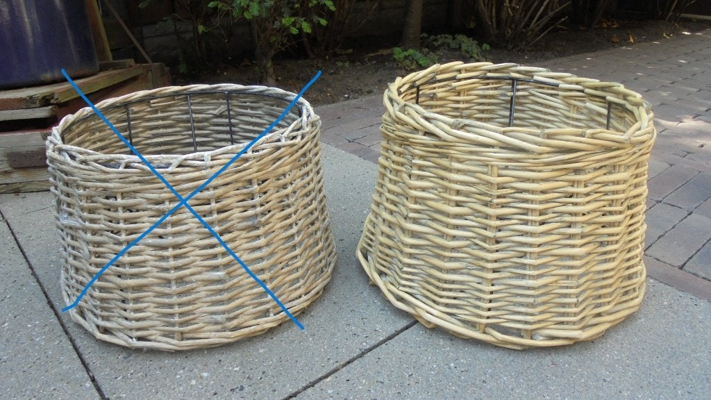 rieten lampenkap, doorsnee 31-37H23cm rechts, Gebruikt, Rond, Ophalen of Verzenden, Hout