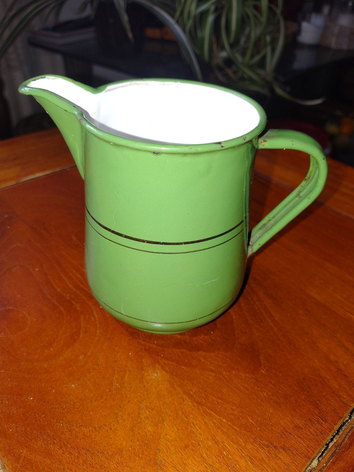 Vintage groene emaille kan - 13cm hoog, Antiek en Kunst, Antiek | Emaille, Ophalen of Verzenden