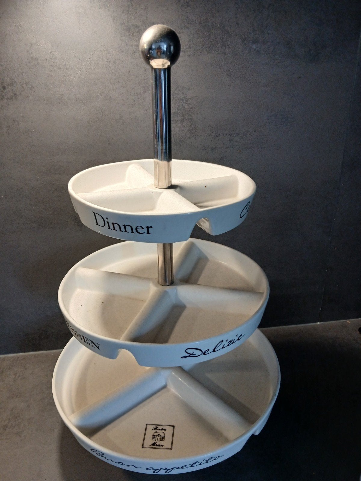 Riviera Maison Etagère - 3 Lagen, Wit Keramiek, Ophalen, Overige typen, Zo goed als nieuw, Steen/keramiek