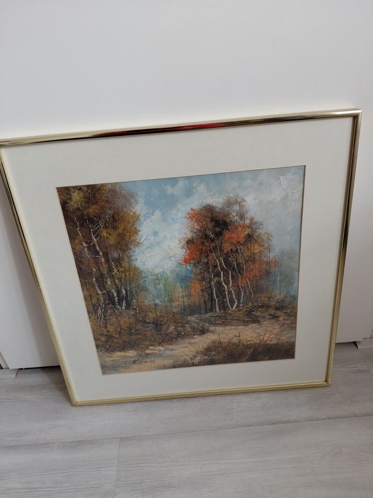 Schilderij levente kovacs  bospad afm 59x59 cm, Antiek en Kunst, Ophalen