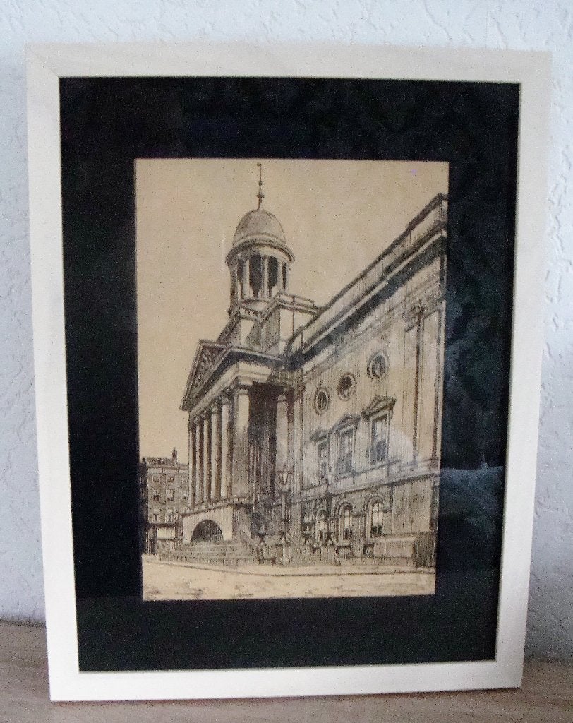 nieuw ingelijste ets / het oude stadhuis te Rotterdam, 33 cm, Ets, 43 cm, Architectuur