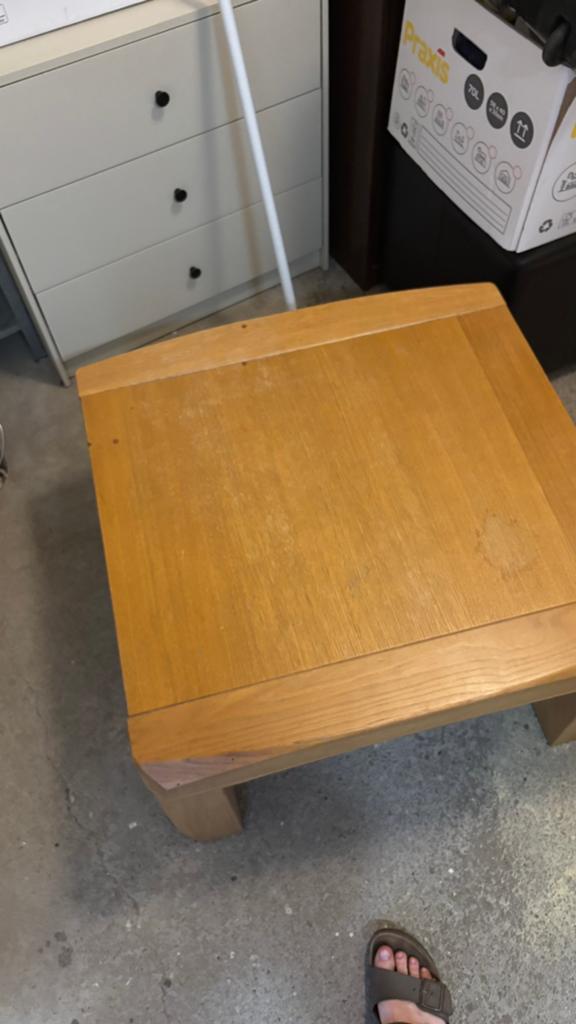 Massief houten salontafel karel mintjes, Ophalen, 50 tot 100 cm, 50 tot 100 cm, Zo goed als nieuw