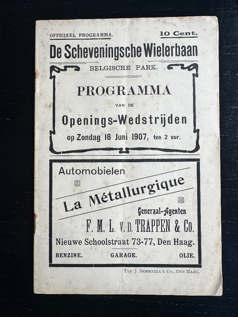 programmaboekje wielerwedstrijd Scheveningen Juni 1907, Verzenden, Voor 1920, Ongelopen, Zuid-Holland