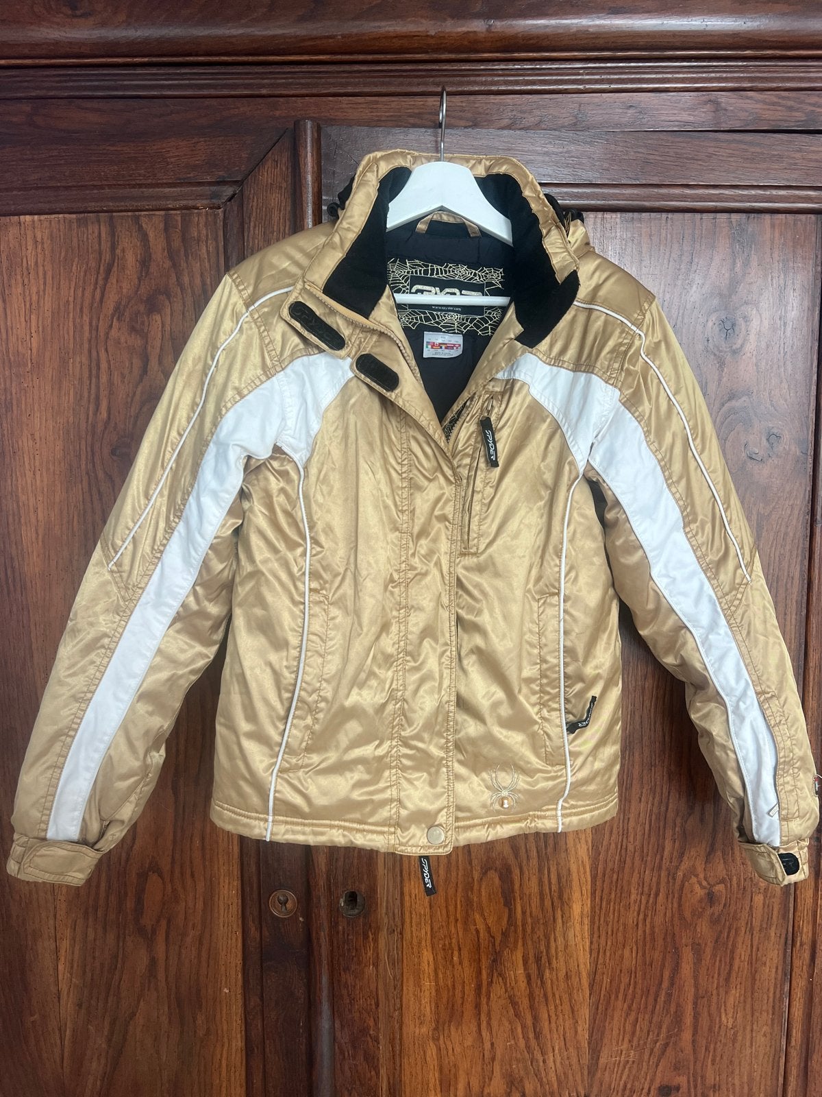 Te gekke Spyder ski-jas goud/wit, maat 152 (14), Kinderen en Baby's, Ophalen, Zo goed als nieuw, Meisje, Jas