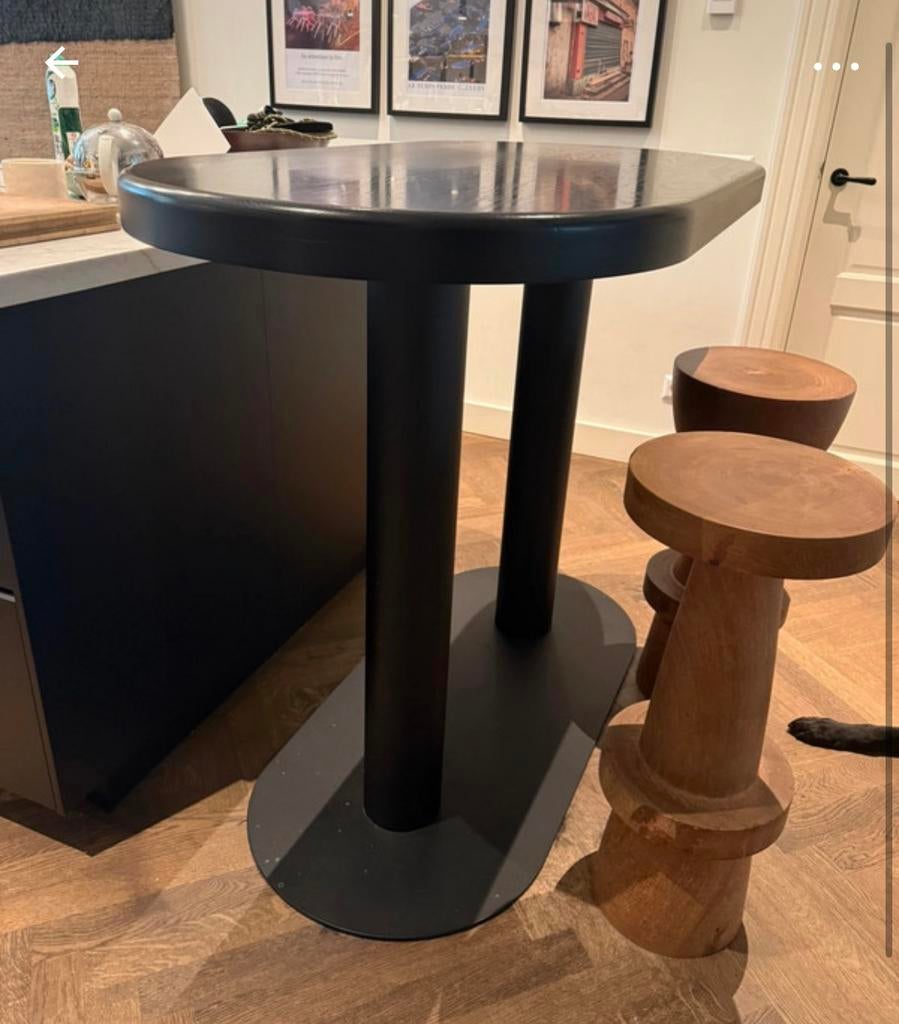 Handgemaakte design bar zwart eikenhout & staal, Ophalen of Verzenden, Zo goed als nieuw