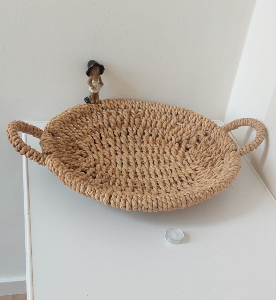 XXL Grote rotan boho japandi stijl dienblad schaal mand 45cm, Met handvatten, Eu, Eu, Natuurlijk materiaal