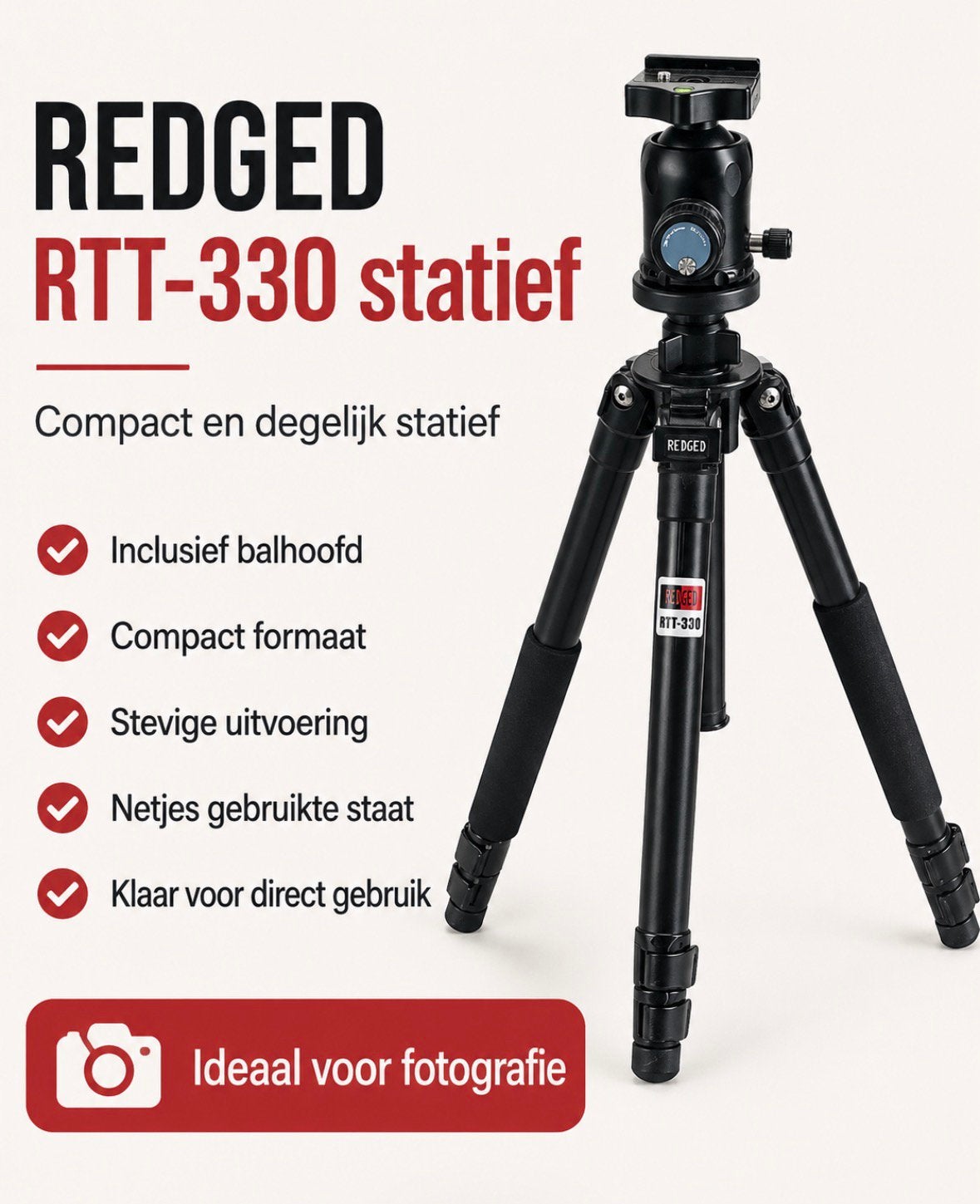 REDGED RTT-330 statief met balhoofd, Ophalen of Verzenden, Zo goed als nieuw, Met balhoofd