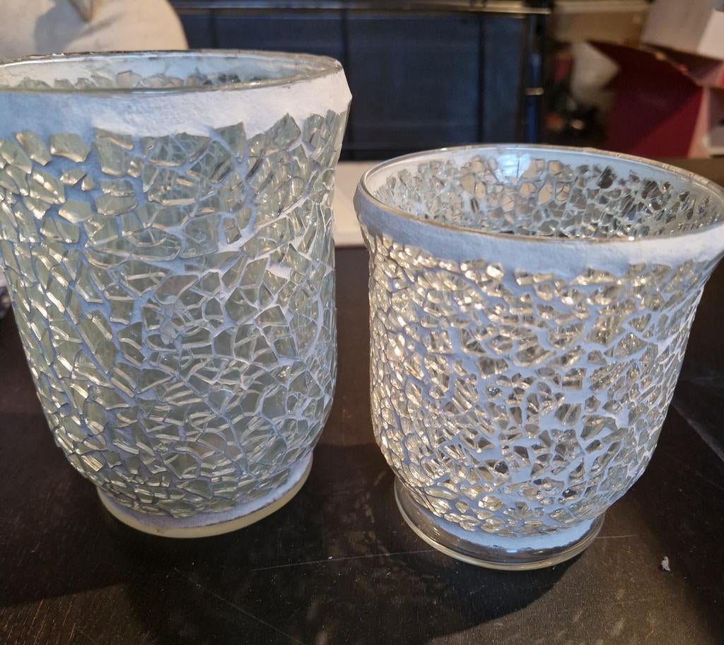 Mozaïek windlichten set, Overige materialen, Ophalen of Verzenden, Zo goed als nieuw, Crème