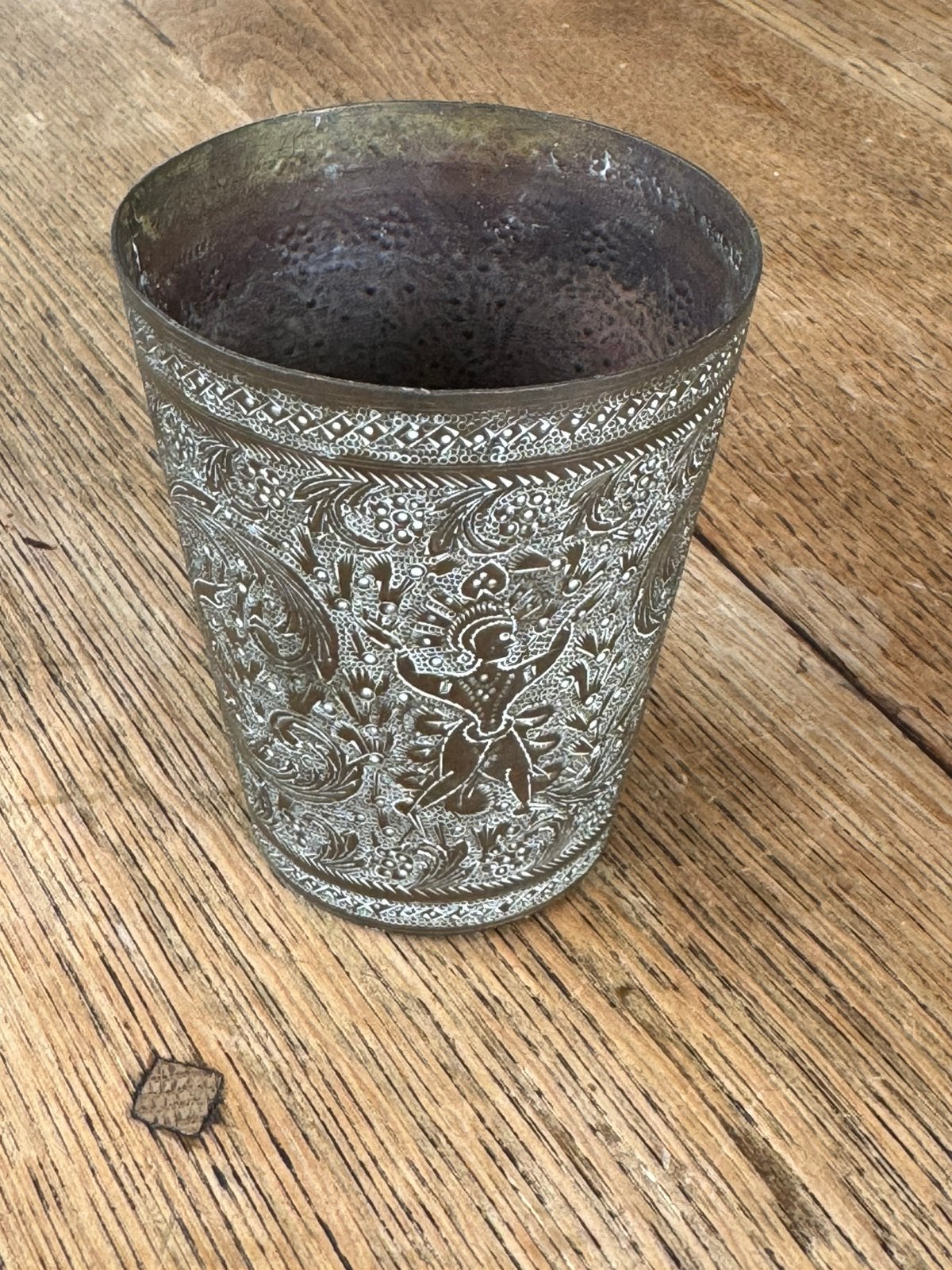 Antieke Indiase lassi beker – handgegraveerd koper / brons, Ophalen of Verzenden