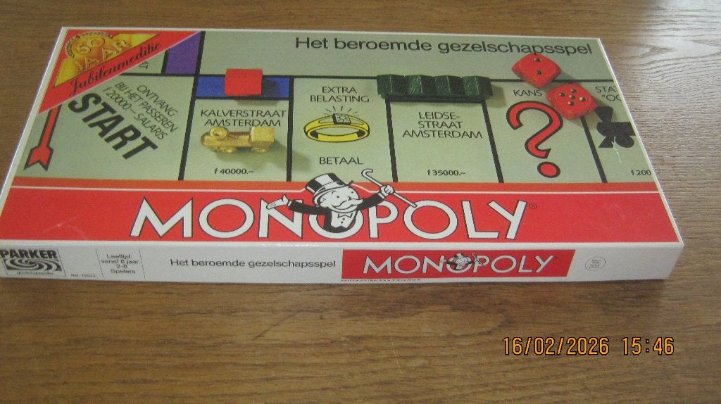 MONOPOLY "Amsterdam" Jubileumeditie 50 jr (in guldens), Ophalen of Verzenden, Zo goed als nieuw, Parker