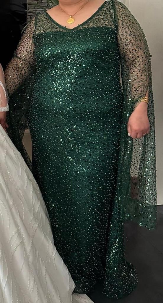 Groene gala jurk / abiye, Galajurk, Maat 46/48 (XL) of groter, Ophalen of Verzenden, Zo goed als nieuw