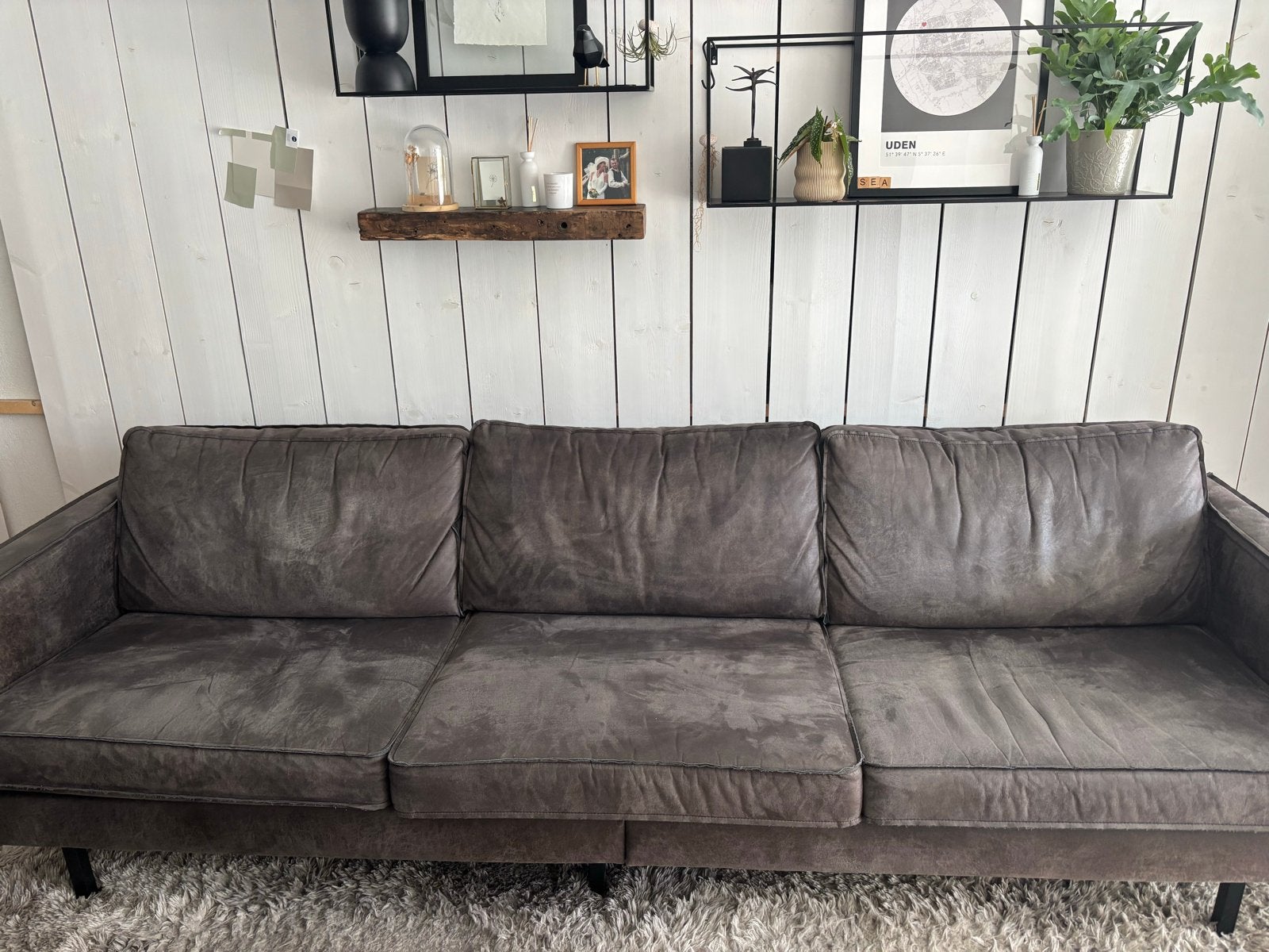 Be Pure Rodeo 3-zits bank met poef - ecoleder bruin/grijs, Ophalen, 250 tot 300 cm, Gebruikt, Driepersoons