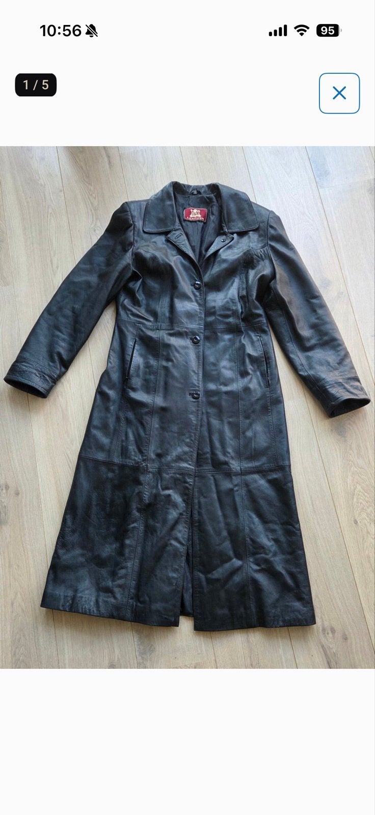 Lange zwarte leren jas O&M Leather maat 46, Ophalen of Verzenden, Gedragen, Maat 46/48 (XL) of groter, Zwart