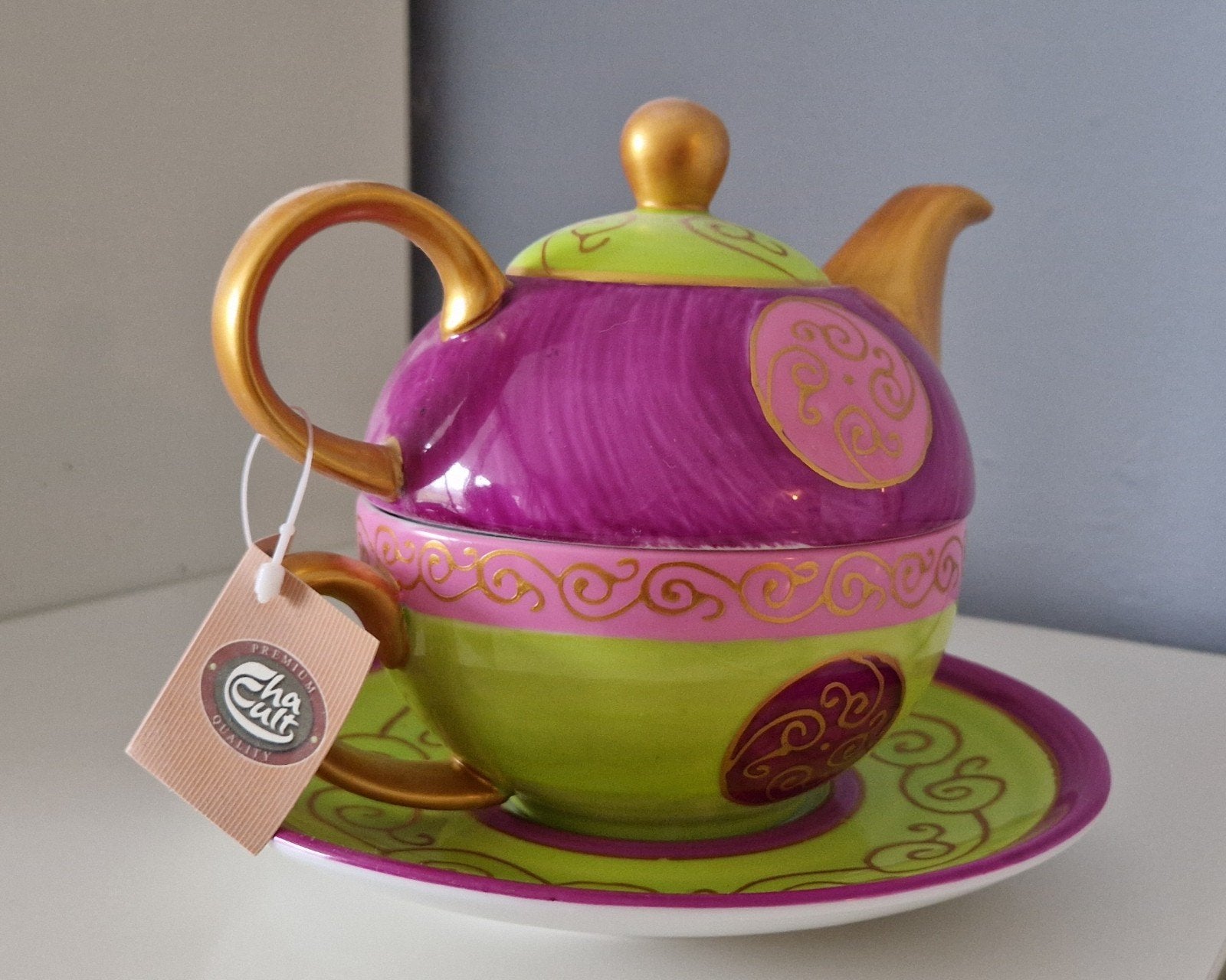 Cha Cult Theepot met Kop en Schotel - Nieuw, Huis en Inrichting, Nieuw, Steen/keramiek, Meerkleurig, Overige merken