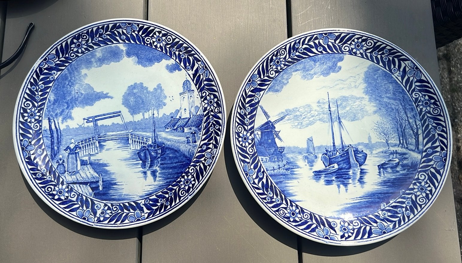 Delfts blauwe bordjes 2x vaartafereel 25cm, Antiek en Kunst, Ophalen of Verzenden