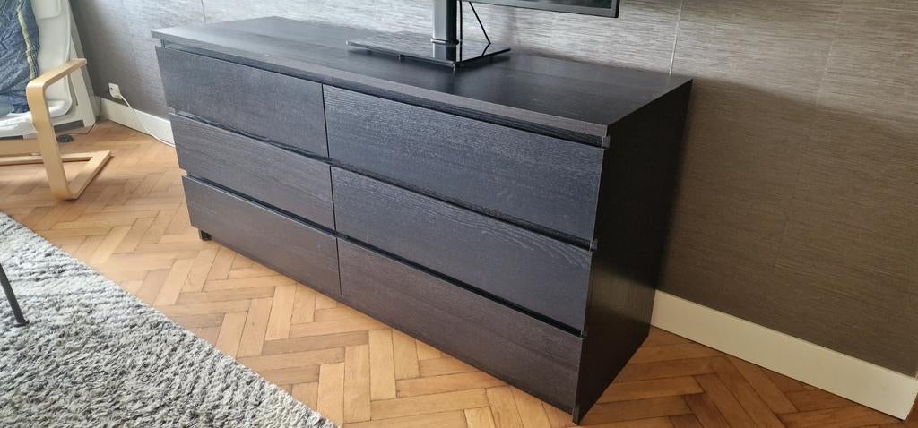 IKEA MALM Ladekast met 6 lades, zwartbruin, Ophalen, Gebruikt, 100 tot 150 cm, 150 tot 200 cm